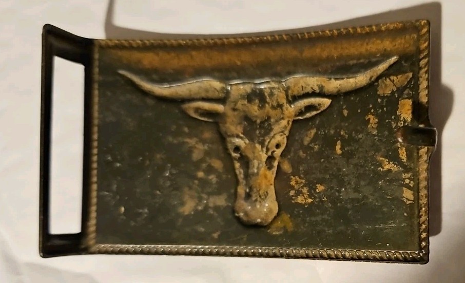 COPPER TONE BULL STEER HEAD BELT BUCKLE WESTERN VINTAGE