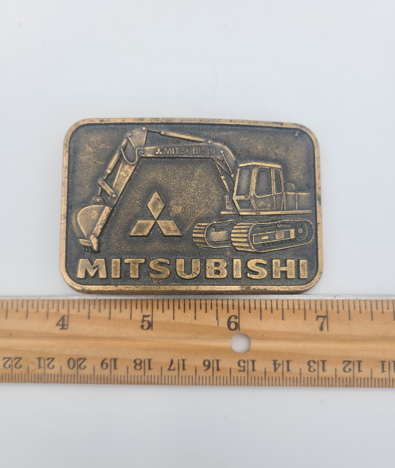 Vintage Mitsubishi Excavator Belt Buckle Construction Heavy Equipment USA