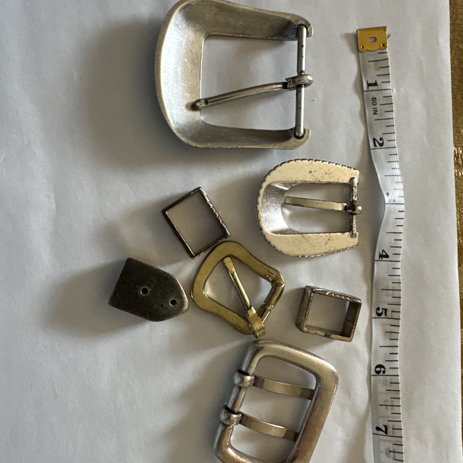 Lot of 7 Gold Tone and Silver Metal Belt Buckle Square /Western, Metal Pieces