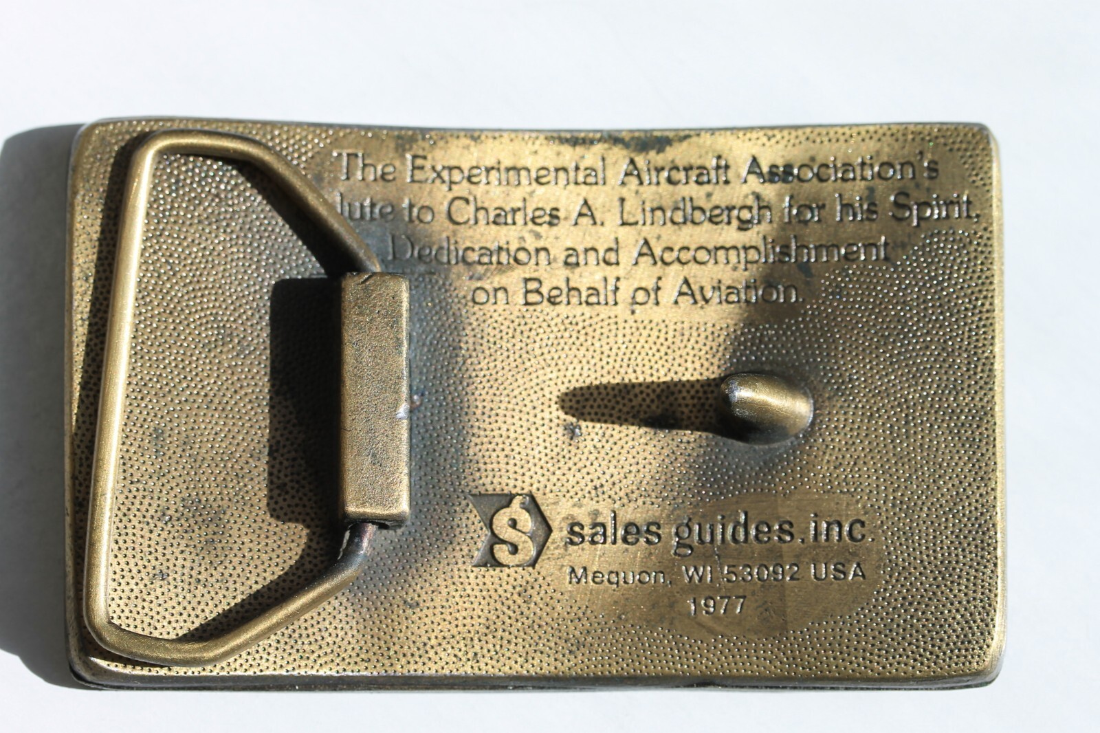 Vintage Brass Tone 1977 LINDBERGH COMMEMORATIVE TOUR BELT BUCKLE