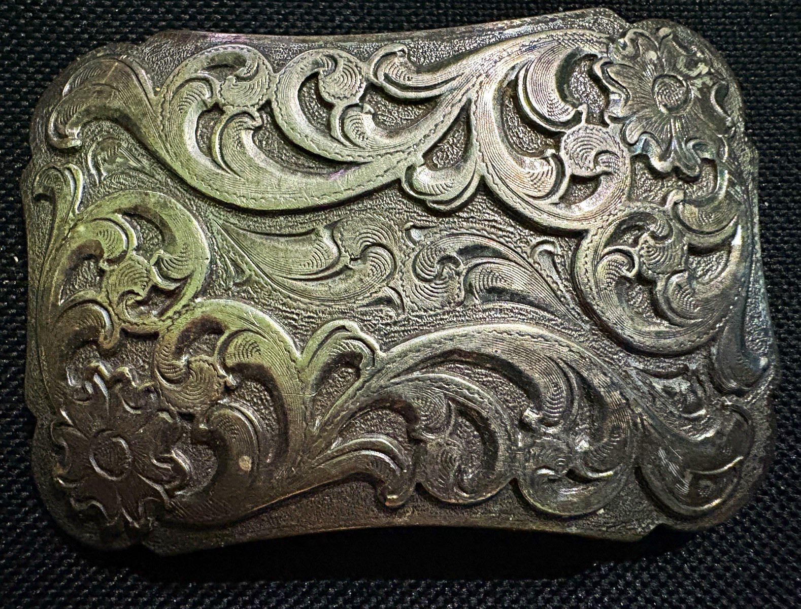 Western Floral Engraved Silver Metal Belt Buckle Fits 2in Belt