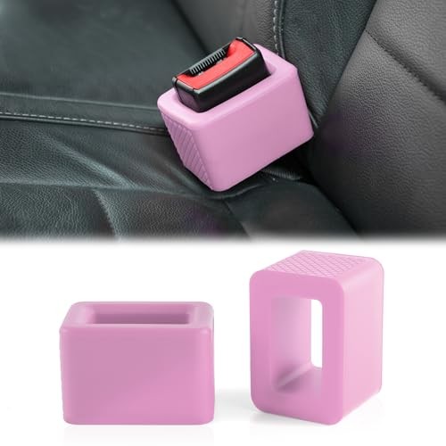 2PCS Seat Belt Buckle Holder, Universal Silicone Rear Seat Belt Booster & Pink