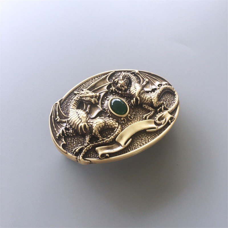 Twin Dragon Oval Solid Brass Belt Buckle also Stock in the US