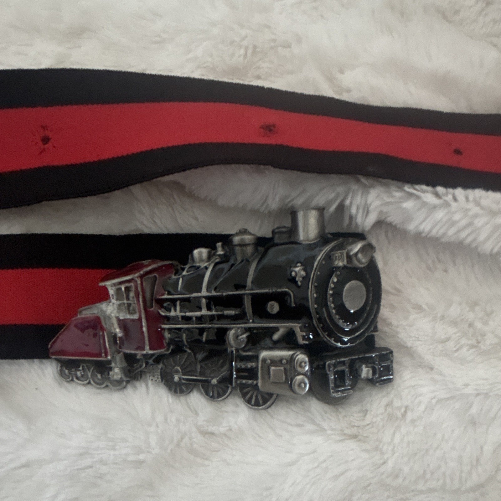 Steam Locomotive Train Metal Western Belt Buckle Black Red Silver 1.5in