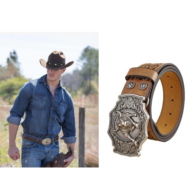 Man Belt PU Leathers Western Cowboy Vintage Waist Belt Causal Waistband Jeans