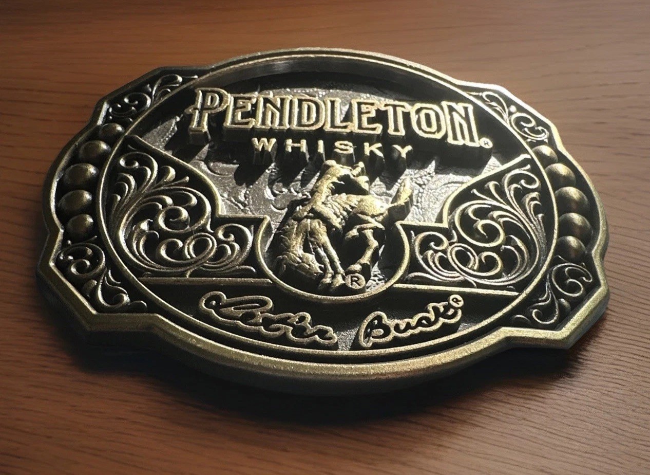 Pendleton Whiskey Belt Buckle 2024 Let&rsquo;er Buck Promo Montana Silversmiths GMP488