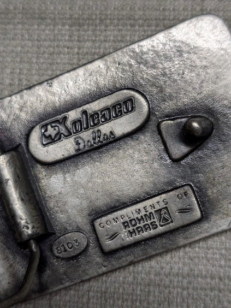 1970s vintage FARMING belt buckle CROPS western FARMER cowboy BRASS rohm haas