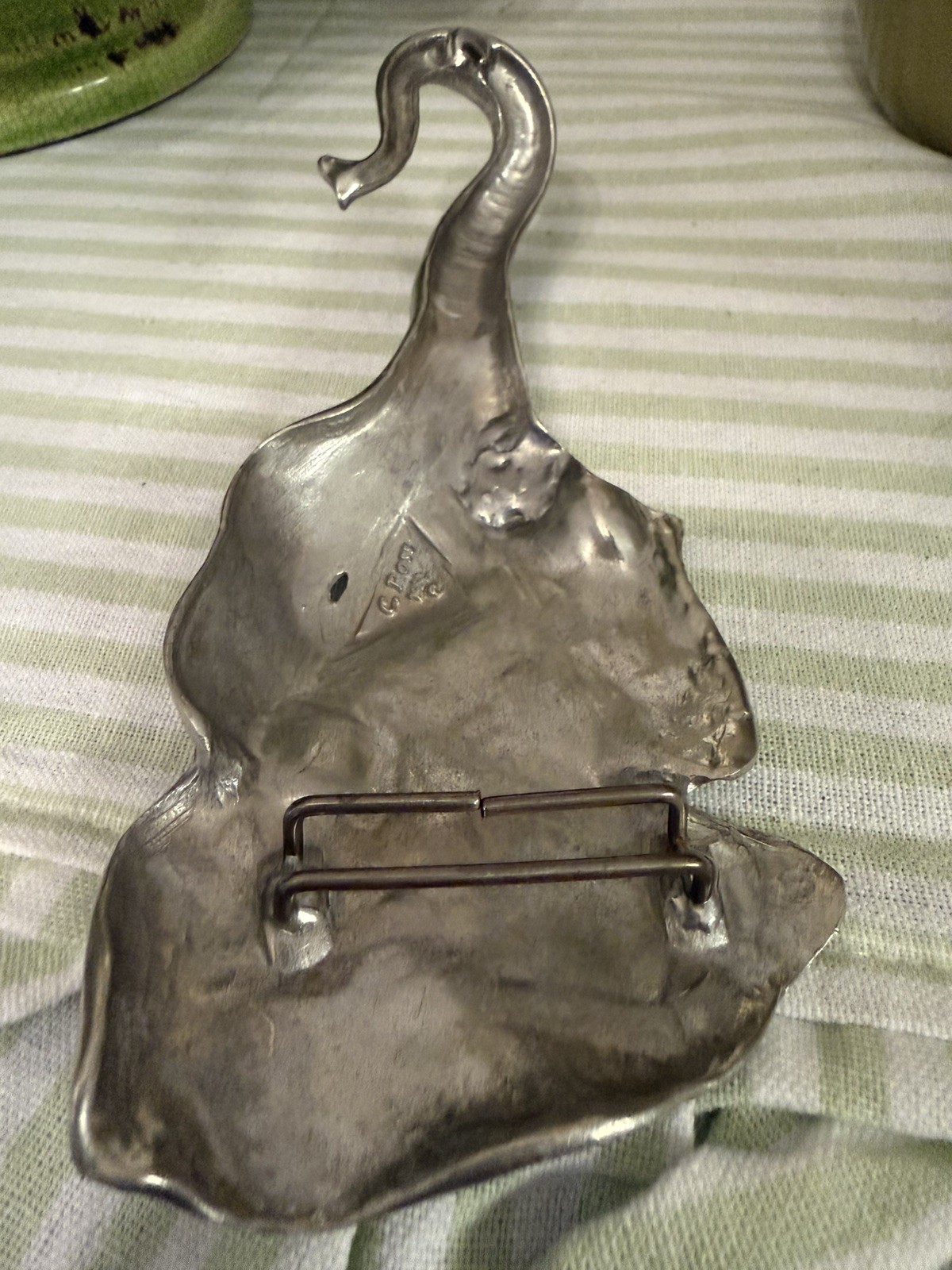 Christopher Ross 1980 Pewter Elephant Head Belt Buckle Silver Tone Animal Art