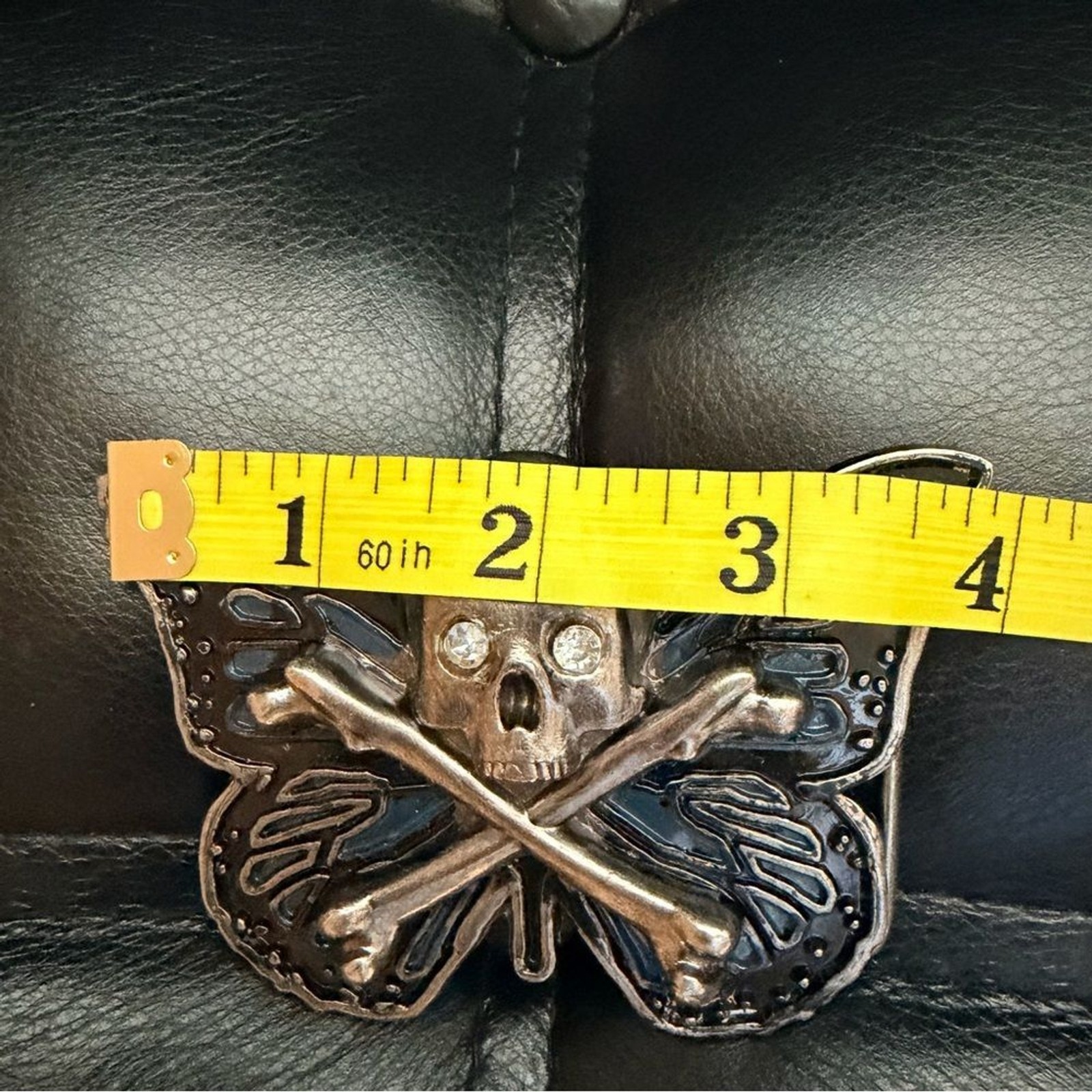 Gothic Skull Butterfly Belt Buckle Rhinestone Eyes Dark Grunge 3.5&Prime;x2.5&Prime; Punk