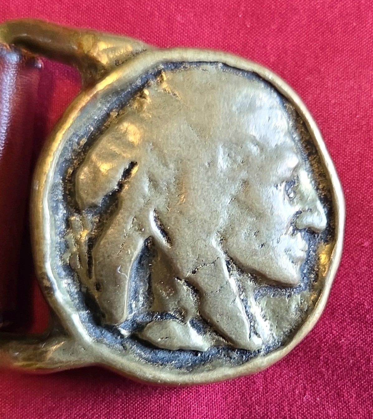Vintage Solid Brass Indian Head Nickel Belt Buckle Western Buffalo Coin Silver
