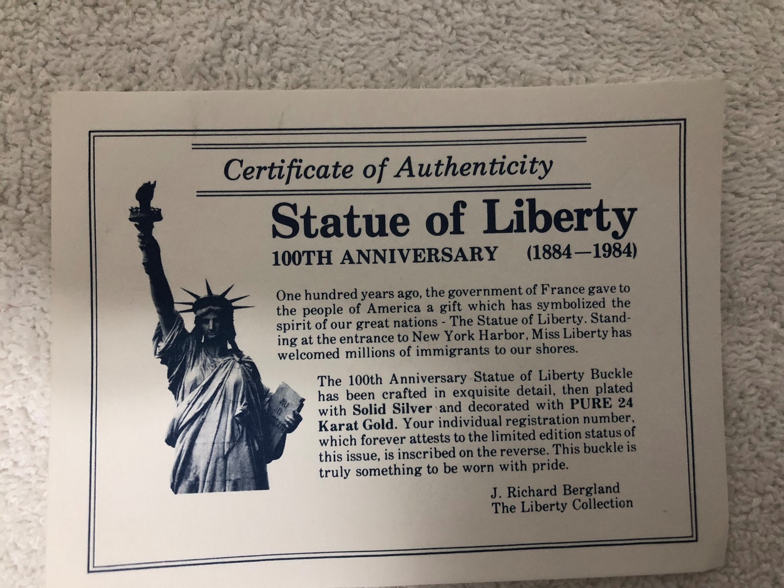 100 YEARS STATUE OF LIBERTY 1884-1984 BELT BUCKLE