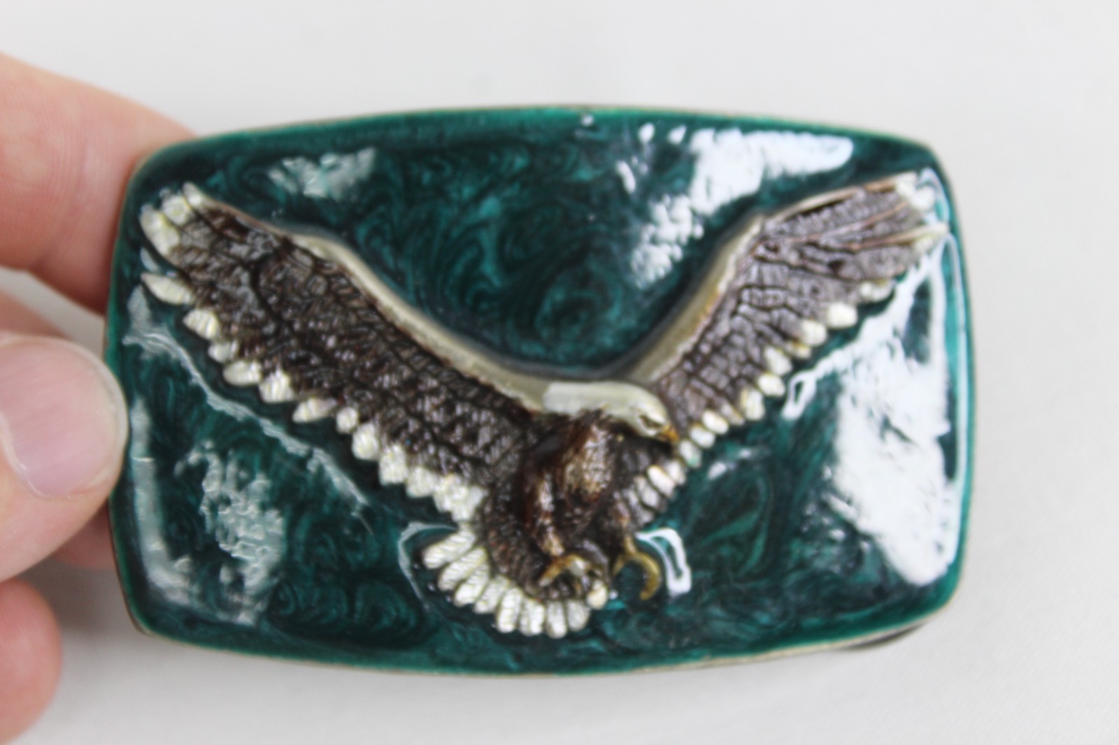 1978 Great American Belt Buckle Company H504 Embossed Eagle w/Green Background