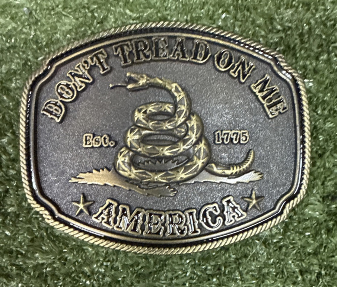 America Don&rsquo;t Tread On Me Gadsden Flag Snake Belt Buckle Antique Bronze Tone
