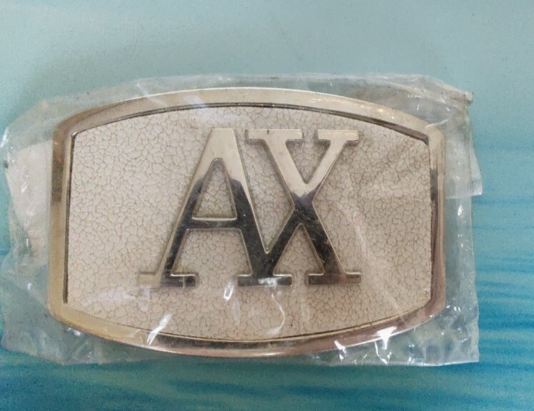 New Men&rsquo;s White Gold Tone AX Logo Belt Buckle Measurements 3.5&Prime; X 2.5&Prime;
