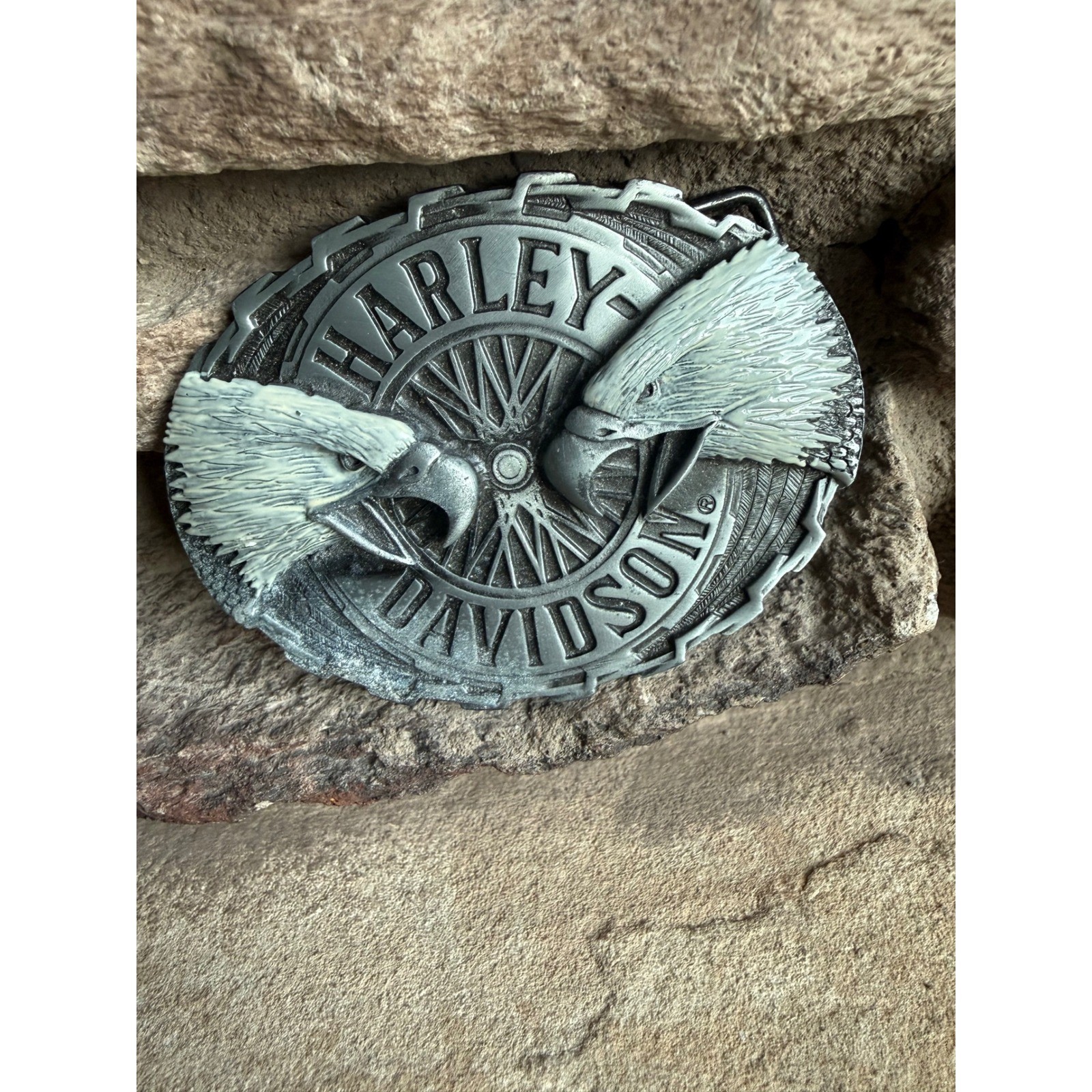 Vintage Harley Davidson Belt Buckle Raintree Dual Eagle HD Biker USA Made Pewter