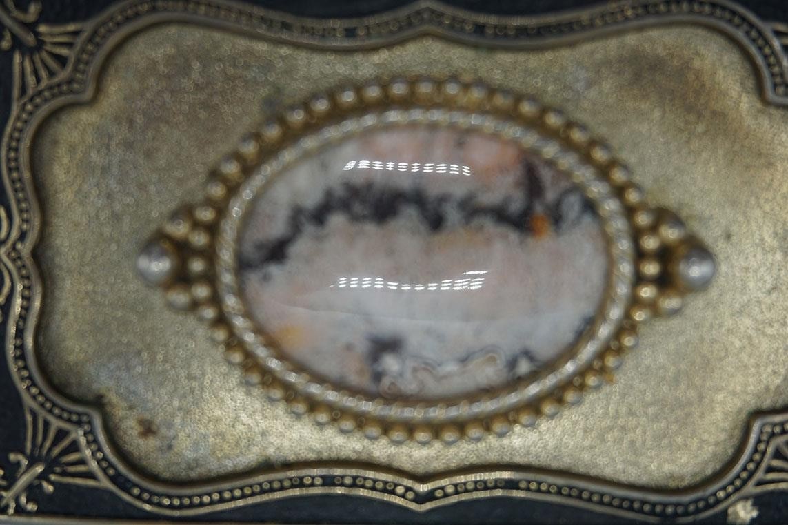 Western Belt Buckle Brass Handmade Mexican Crazy Lace Agate