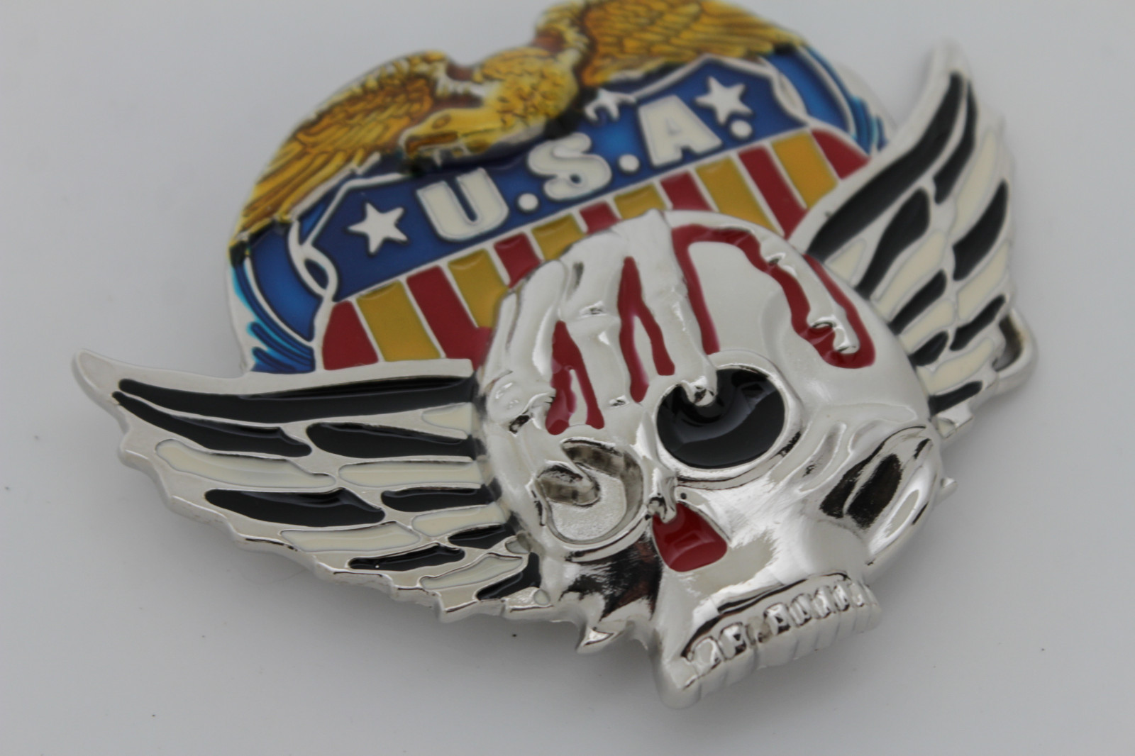 NEW Men Silver Belt Buckle Skull Wings Skeleton USA Army American Eagle Bloody