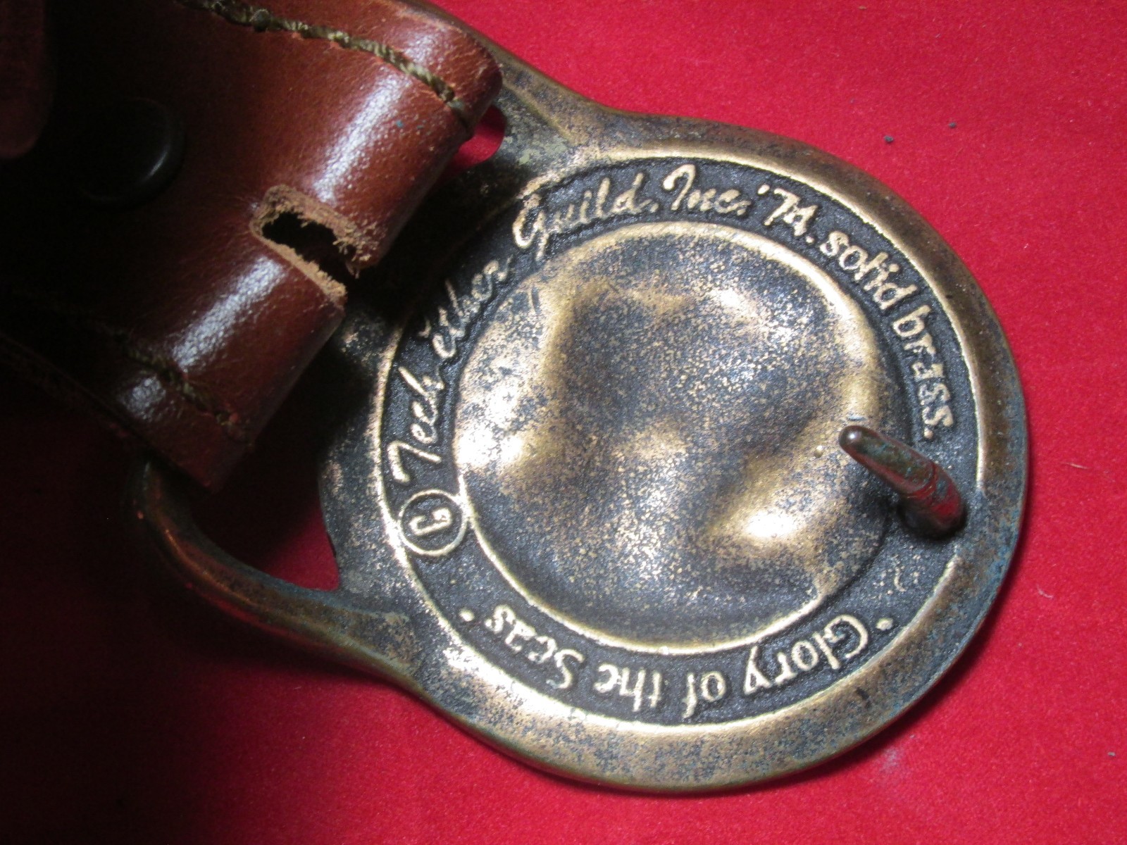 Vintage Tech Ether Guild Solid Brass Glory of the Seas 1974 Leather Belt