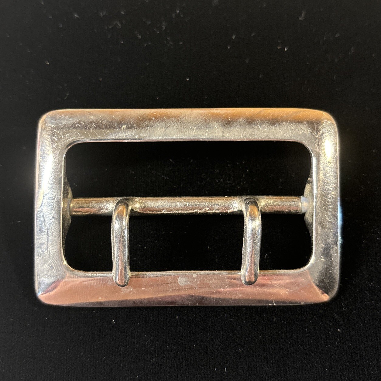 Vintage Solid Brass Chrome Plated 2.25” Double Prong Duty Belt Buckle USA #5