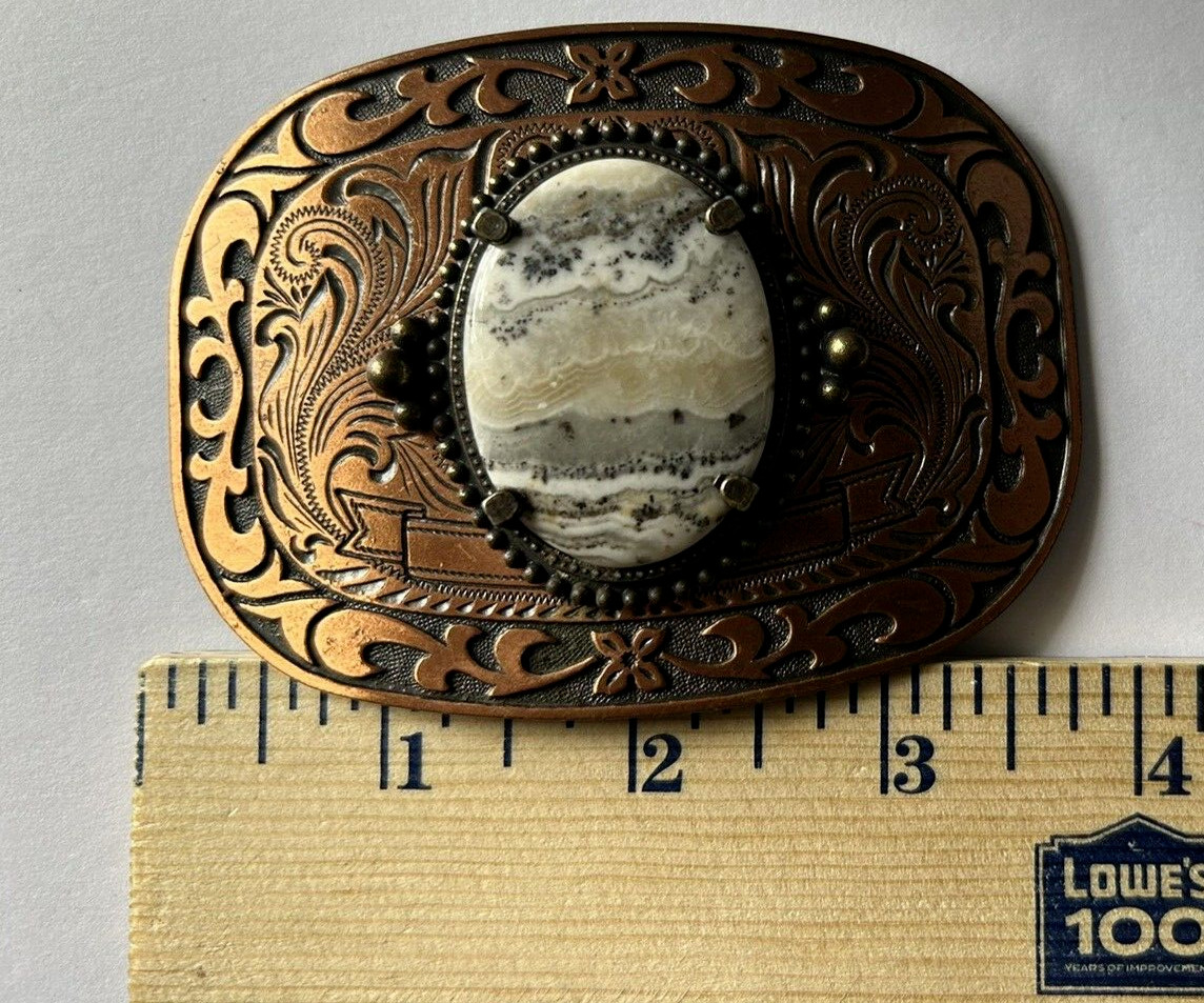 Agate Gemstone Bronze Western Style Belt Buckle, Pre-Owned