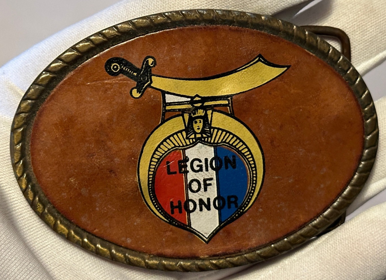 Vintage Legion of Honor Leather on Brass Belt Buckle Spec-Cast Rockford RARE