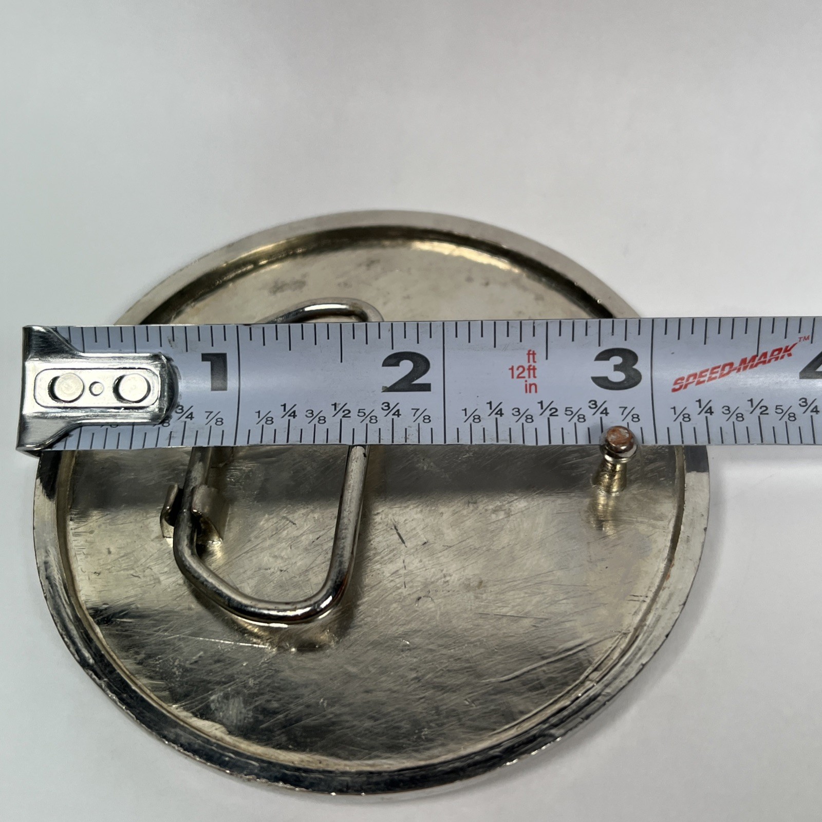 V W SILVER & BLUE METAL ADULT BELT BUCKLE