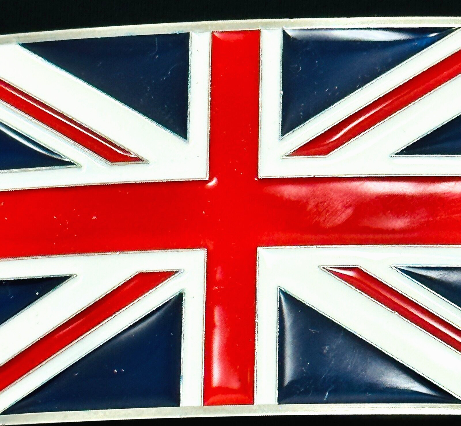 Belt Buckle Enamel Union Jack UK British Flag Silver Tone For 1 1/2 Inch Belt
