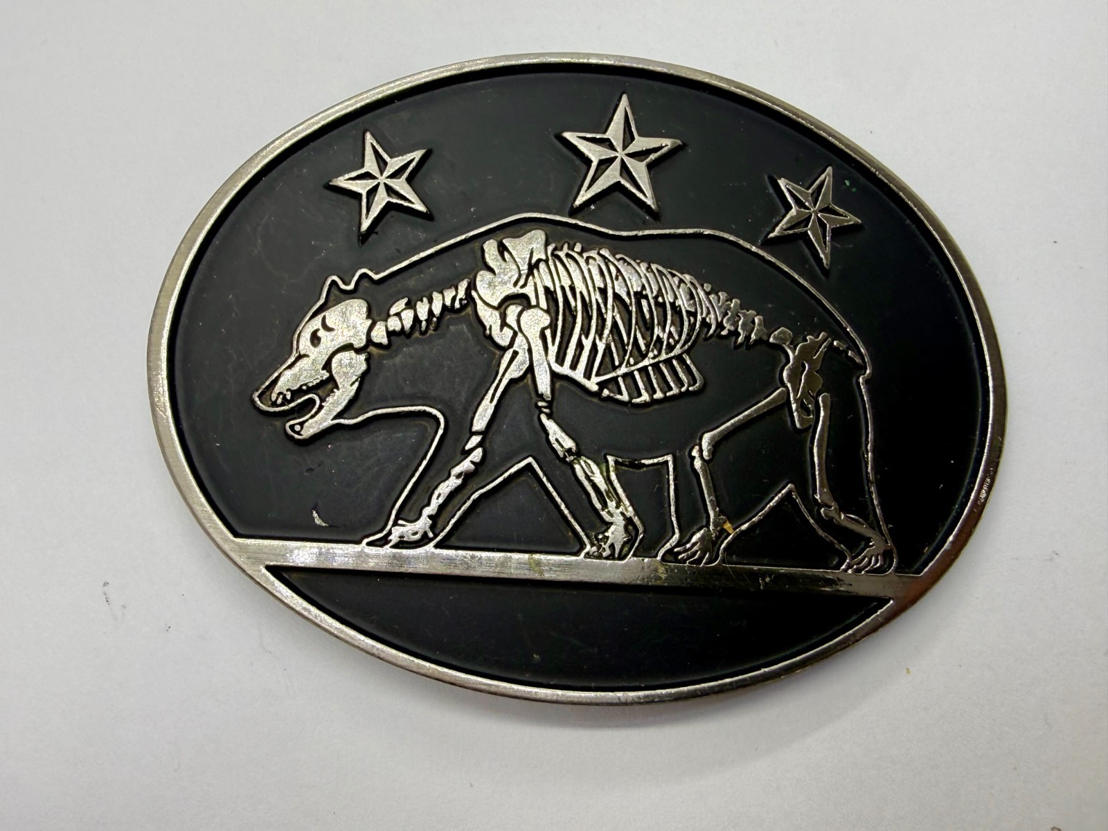 California State Flag Skeleton Grizzly Bear Stars Belt Buckle Chrome 6464