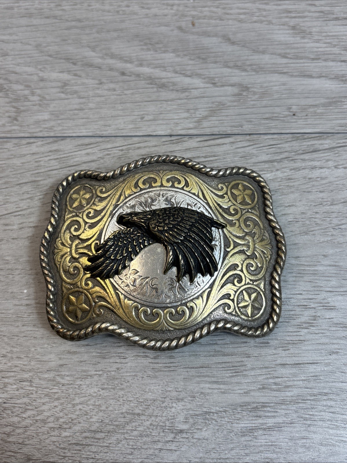 Eagle Belt Buckle Gold And Silver Bird Flying 3.5×2.5