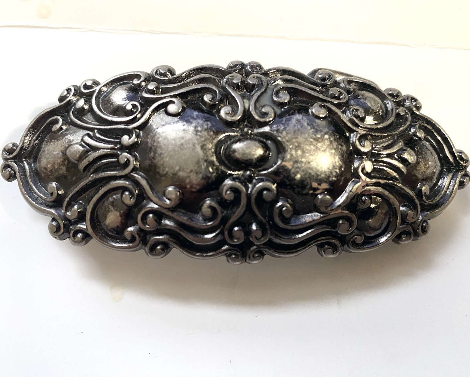 Elongated Oval Dark Silver Tone Belt Buckle 3.75&Prime; x 1.5&Prime; Fits 1-1/8&Prime; wide belt