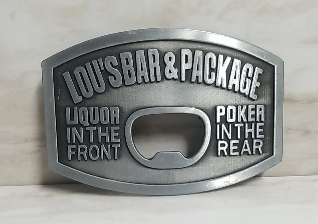 Lou&rsquo;s Bar BELT BUCKLE Poker & Liquor with Bottle Opener