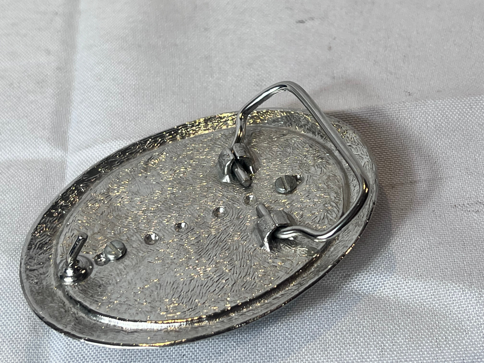 Vtg Western Style Belt Buckle Silvertone And Polished Flat Multicolor Stone