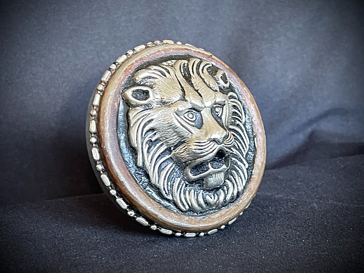 Darren McNeese Lion Belt Buckle 2.5” Round Patina Archive 07–09