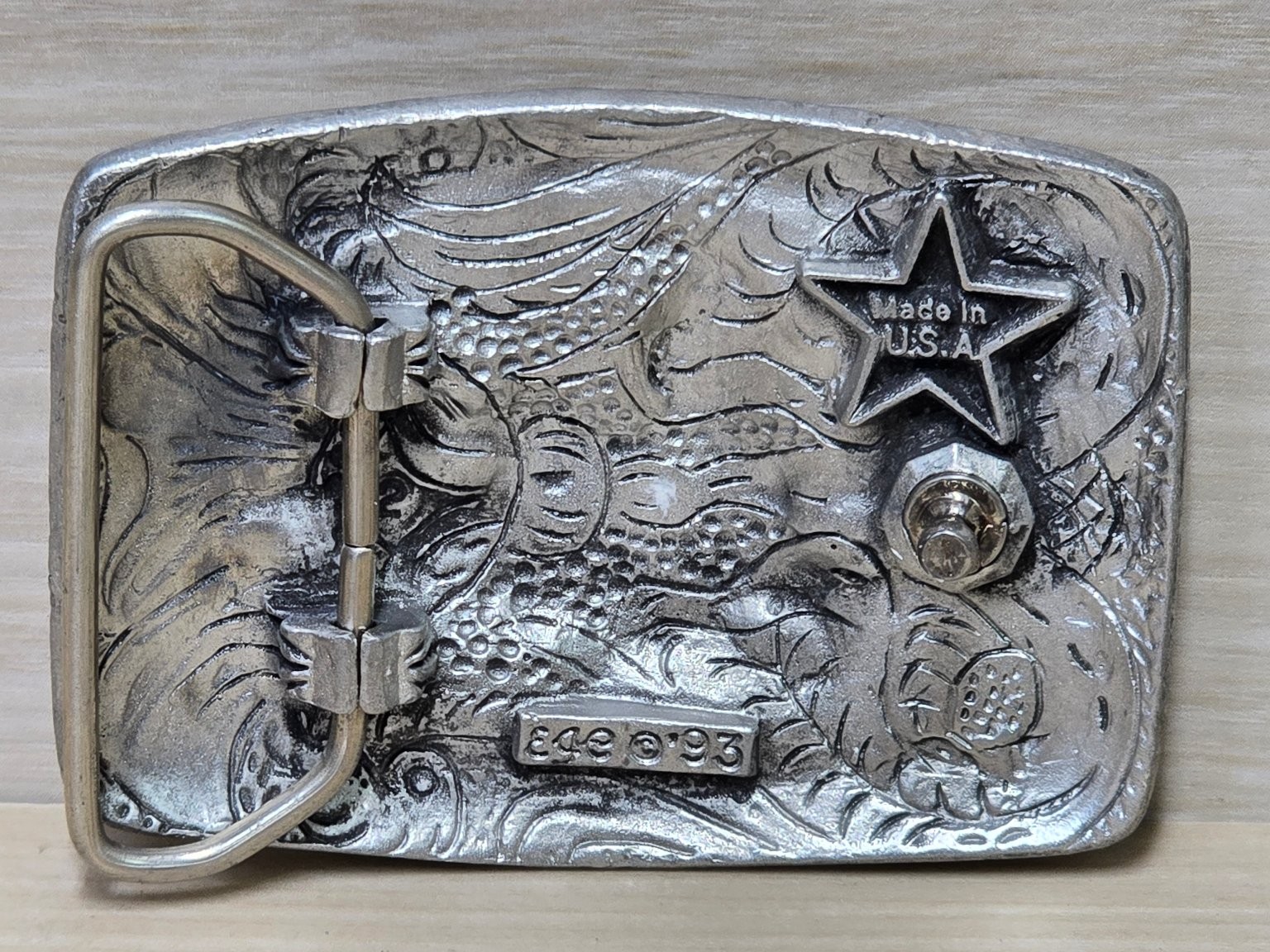 Vintage EAG Silver Tone Belt Buckle Western Horses Equestrian Engraved
