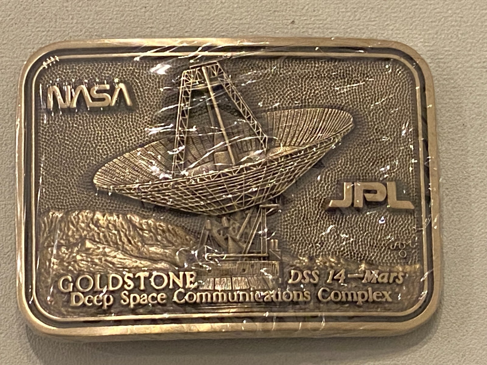 Brass Nasa belt Buckle New Wrapped 1987 Project Award Deep Space Satellite