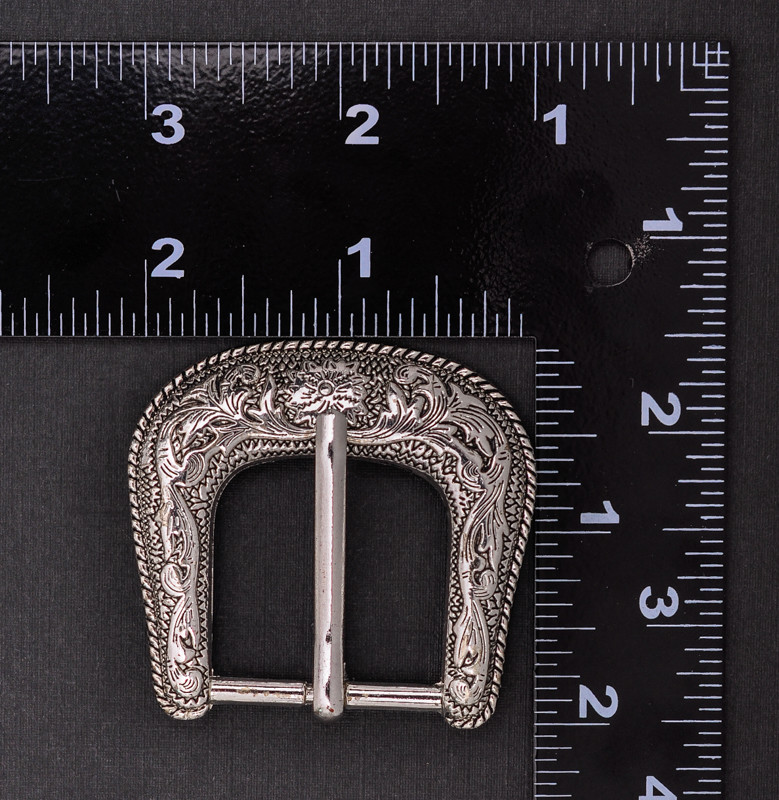 Western Cowboy Silver Flower Engraved Belt Pin Buckle 3pc/Set Fits 1-1/8&Prime; Strap