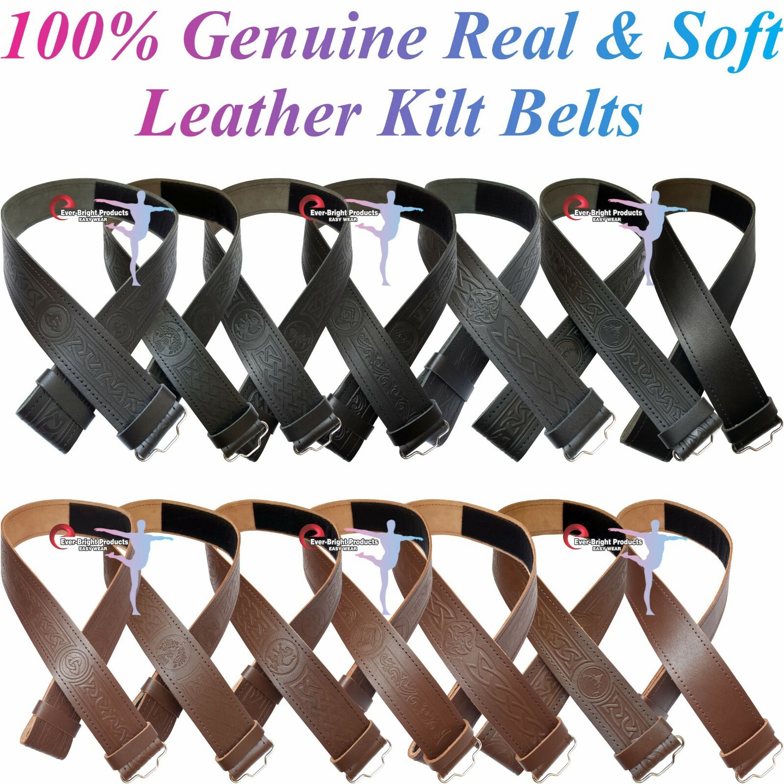 Real Leather KILT BELT SCOTTISH KILT BELTS in Black & Brown different designs