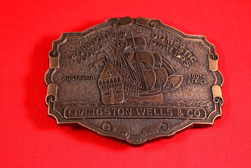 Vintage 3.5&Prime; Livingston Wells & Co Merchant Sailing Ship Belt Buckle