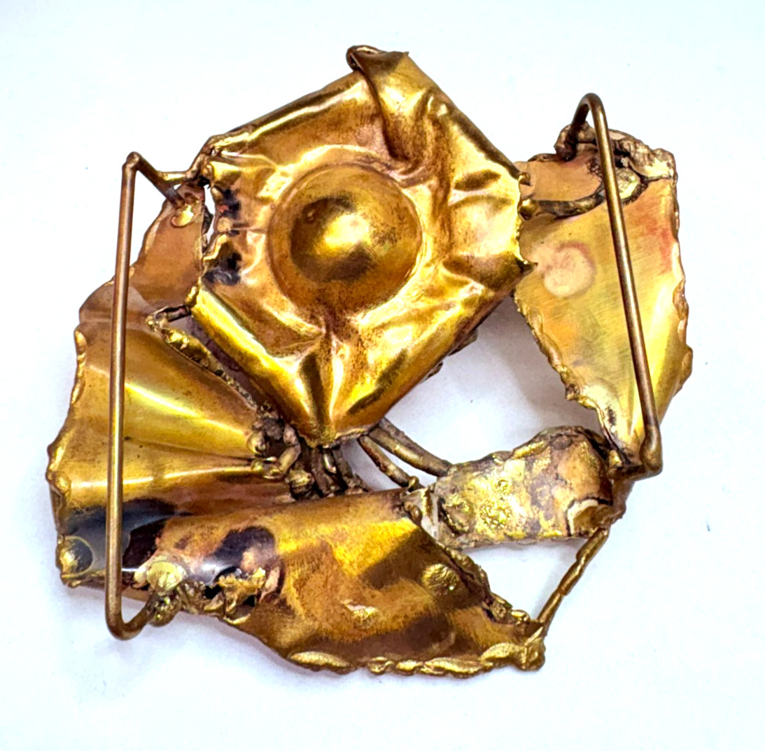 Vintage Brutalist Modern Amethyst Brass Belt Buckle
