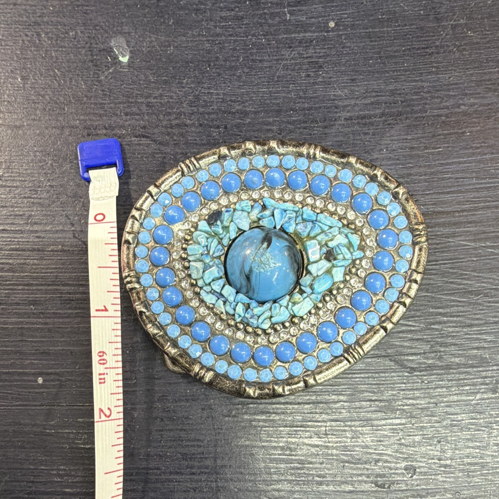 Oblong Oval faux turquoise Eye Design Metal Belt Buckle Fits