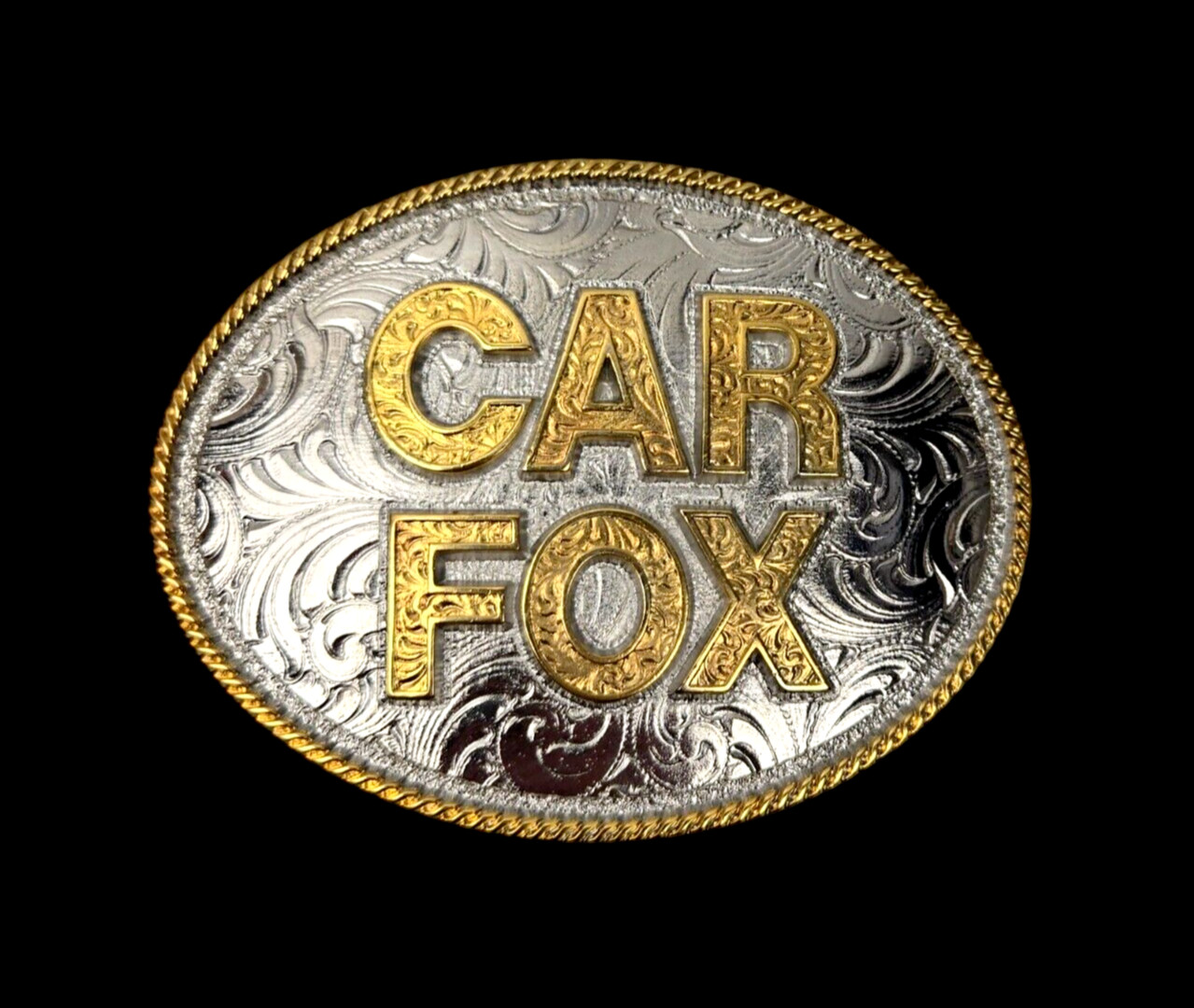 Montana Silversmiths Belt Buckle Car Fox Custom Oval Engraved Filigree Design 4&Prime;