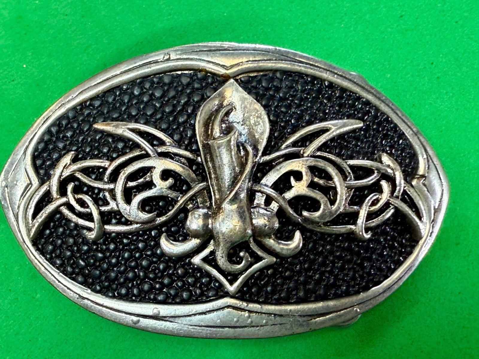 Celtic Knot Fleur De Lis Symbol Gothic Punk Vibe Black Silver Color Belt Buckle