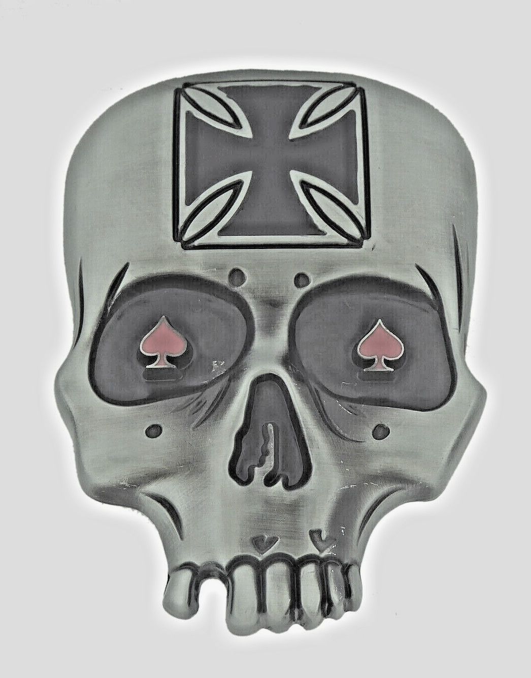 Skull Belt Buckles Gray Vintage Metal Halloween Party Costume Ace of Spade Red
