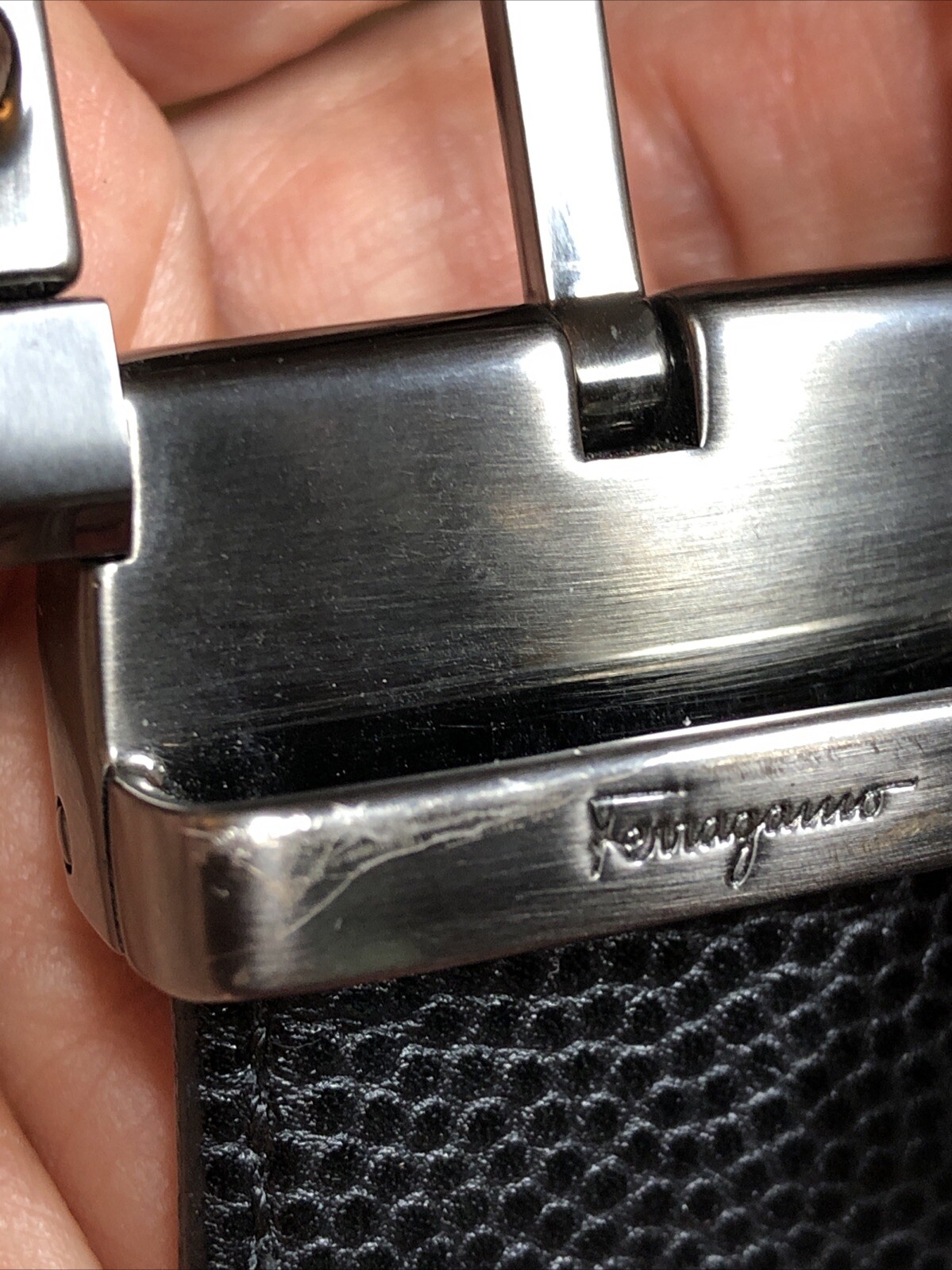 Salvatore Ferragamo Gun Metal tone Buckle black Brown leather removable belt