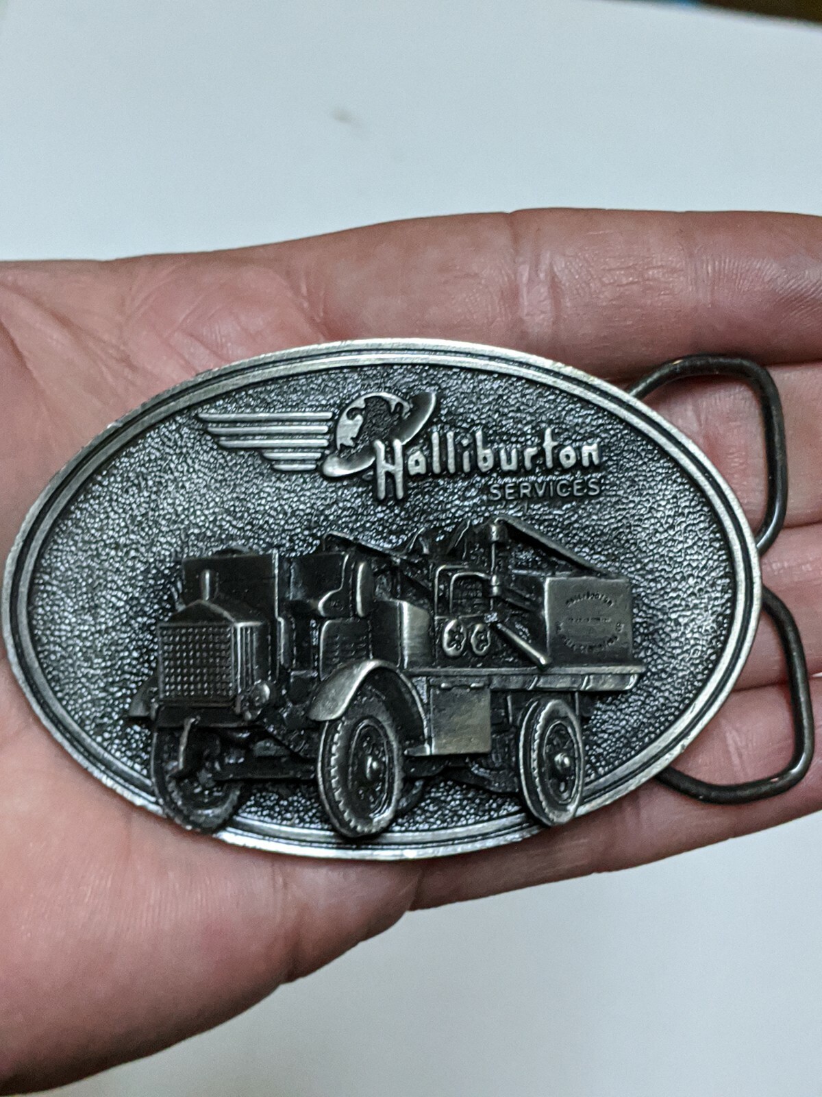 Oil And Gas Halliburton Services Belt Buckle 1916 Oil Pumper Flying H Roughneck