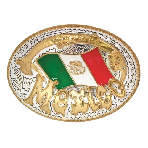 Mexican Flag Oval Belt Buckle – featuring the Mexican Flag and « I love Mexico »