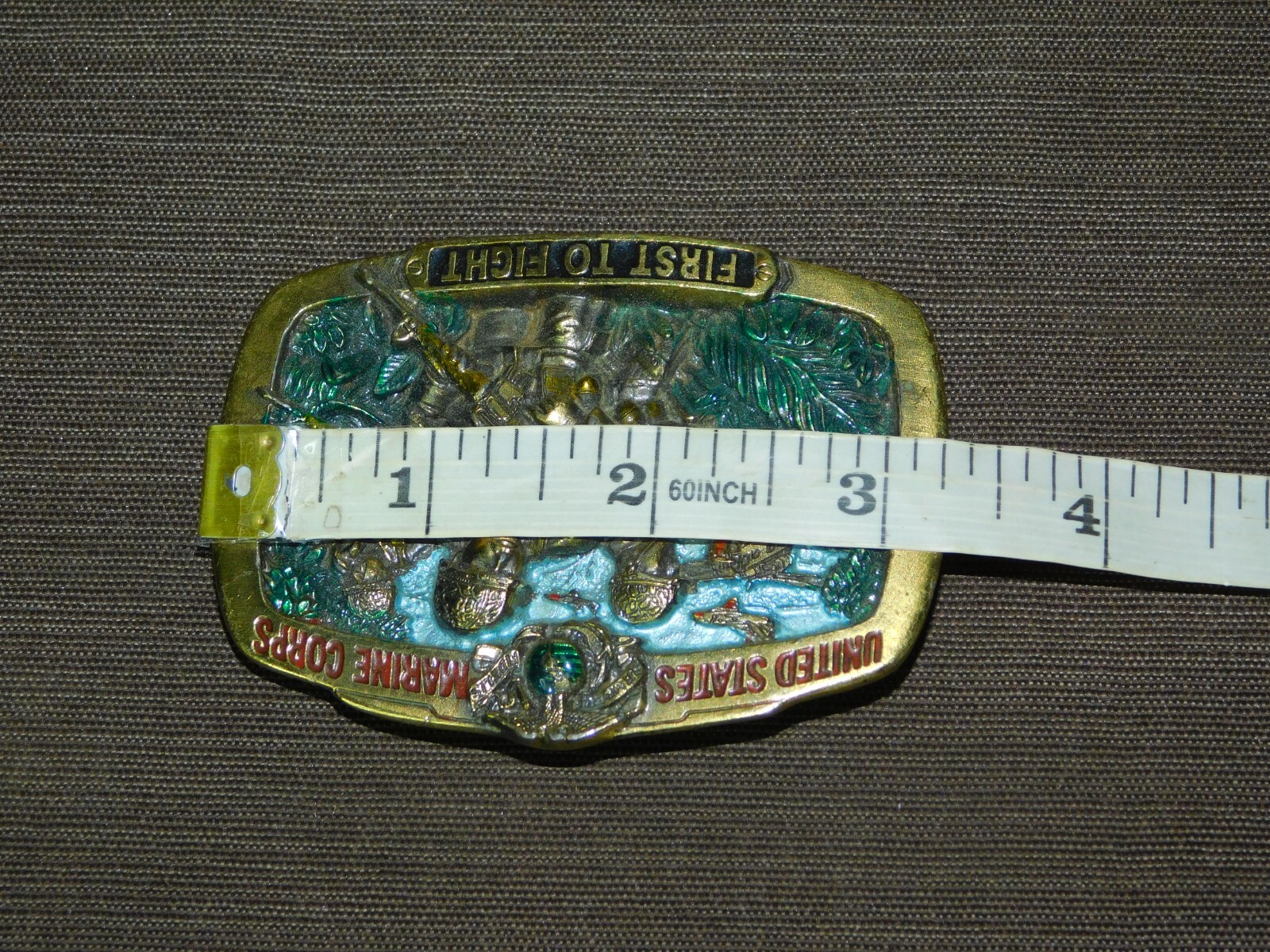 VINTAGE 3 1/4&Prime; ACROSS 1982 UNITED STATES MARINE CORPS FIRST TO FIGHT BELT BUCKLE