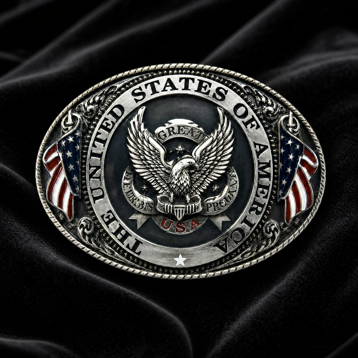 USA Eagle American Flag Belt Buckle Mens Patriotic Western Silver Oval Rodeo