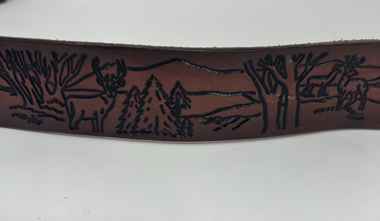 Vintage Western Belt Hand Tooled Deer Landscape Outdoor No Buckle 38”