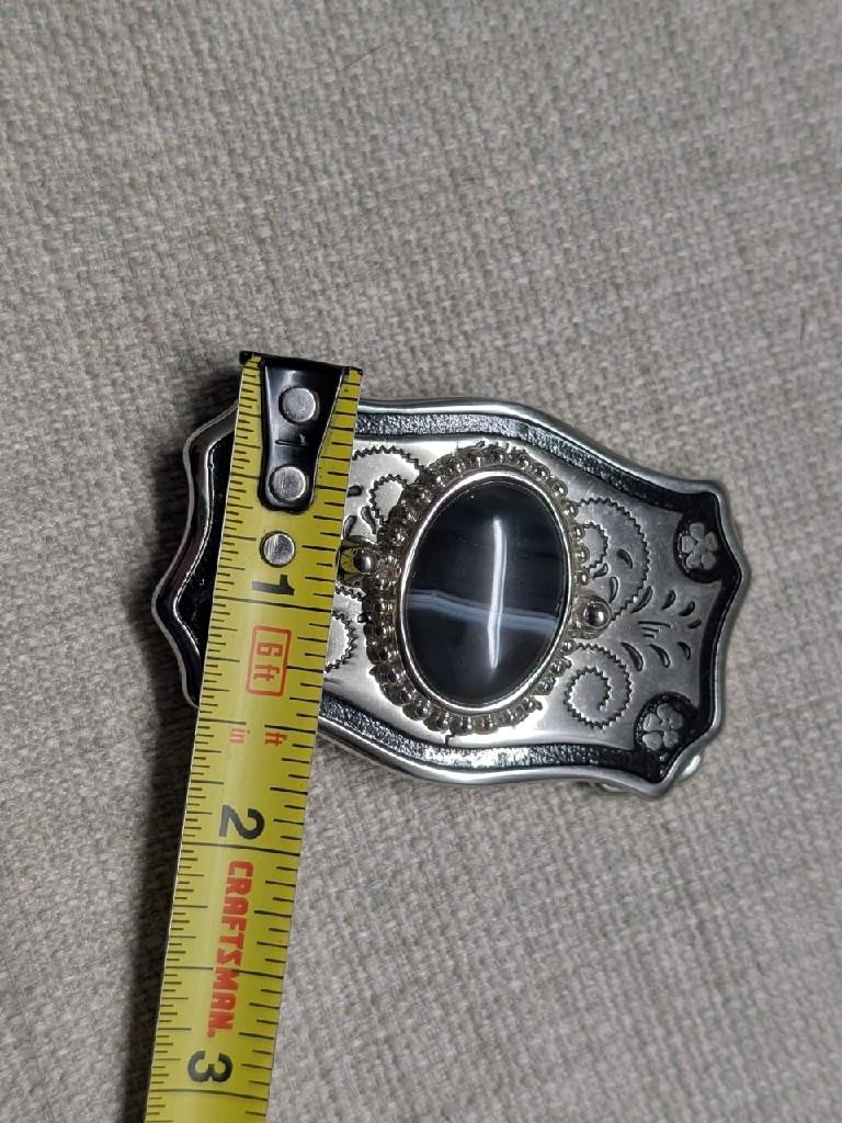 vintage USA made AGATE rock inlay WESTERN belt buckle ENGRAVED gemstone